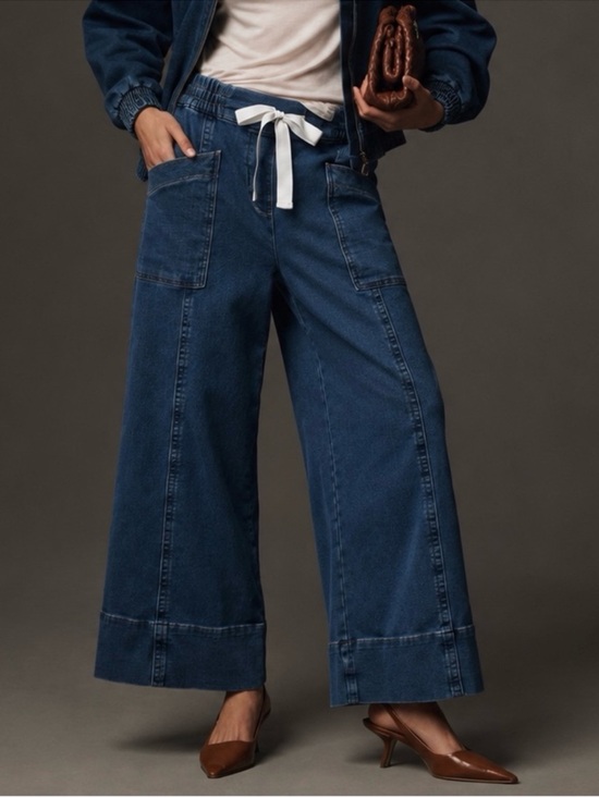 Maeve Denim - Maeve x Anthropologie Indigo Wide-Leg Denim Drawstring Jeans